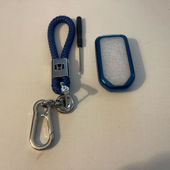 Honda Key Fob Keychain in Blue Leather & Fob Case Cover in Blue NWT - Picture 4 of 7
